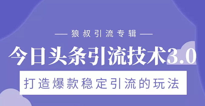 狼叔今日头条引流技术3.0,打造爆款稳定引流的玩法,VLOG引流技术