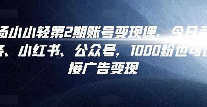 汤小小账号变现课第2期,今日头条、小红书、公众号,1000粉也可以接广告变现
